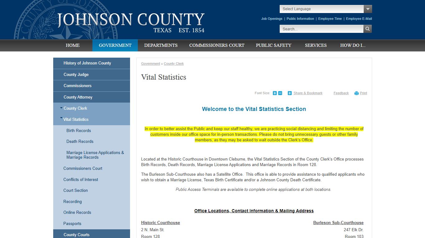 Vital Statistics | Johnson County, TX